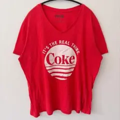 コカコーラ 半袖Tシャツ Vネック サークルロゴ XXL レッド 綿 ゆったりのサムネイル