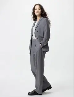 新品未使用　UNIQLO タックワイドパンツ　股下71 グレー