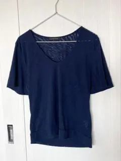 グリーンレーベルリラクシング 半袖 ゼブラ 透けトップス 薄手 紺色