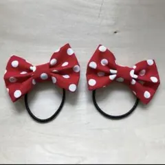 お買い得♡お揃い シュシュ付 ドット柄うさみみリボン くるみボタン 3