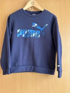 訳あり　PUMA ネイビー クルーネック 裏起毛トレーナー 130