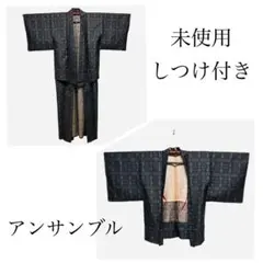 大島紬風 着物 アンサンブル レトロモダン しつけ糸付き