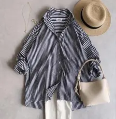 美品▲ミラオーウェン ストライプシャツ コットン オーバーサイズ ゆったりのサムネイル
