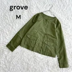 【グローブ】M 美品　ノーカラージャケット　薄手　シンプル　うぐいす色のサムネイル