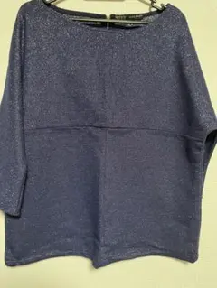 ZARA BASIC ネイビー ラメ入り五分袖トップス