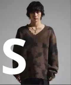 【GRANCY】 スプレーダメージVネックウールニット　Sサイズ