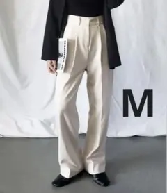 me+em select　太ベルトハイウエストウールライクカラータックスラックス