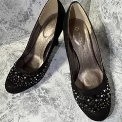 marie claire パンプス 22.5cm 黒 ビジュー ハイヒールのサムネイル