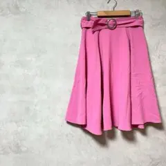 ミッシュマッシュ　フレアスカート　ひざ丈　ベルト付き　ピンク　春夏秋　S