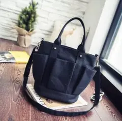 247 ショルダーバッグ ハンドバッグ 2way 大容量　キャンバス　黒　通学