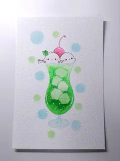 シマエナガ　手描き　　メロンソーダ