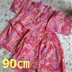 キッズ 甚平 90㎝　女の子　ピンク 花柄 蛍柄　浴衣　祭り　花火