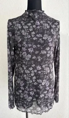 シアートップス　花柄　長袖　フリル襟袖　XL