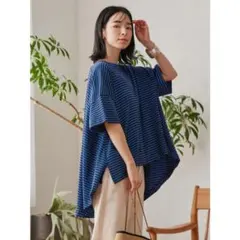 ゆったり　ボーダー　プルオーバー　チュニック　Mサイズ 新品　綿のサムネイル