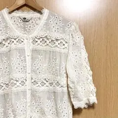 へっぽこ先生 クロシェ編みカーディガン ブラウス アイボリー レース 