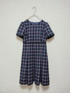 美品　RewdeRew　チェック柄のウエスト切替ワンピース　S