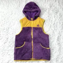 チャムス フリースベスト パープル ロゴ刺繍 フルジップ ボアベスト