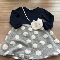 any FAM ドッキングワンピース 120cm 猫 ドット柄 ネイビーグレー