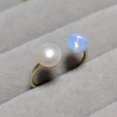 淡水パール ホワイトムーンストーン フリーリング 指輪 天然石 フォークリング