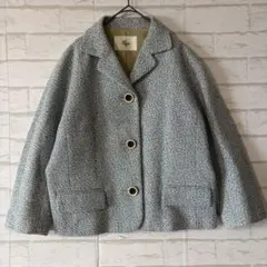 ハリス ツイードジャケット（M）青 白 レトロ ショート丈 ヴィンテージ 秋冬のサムネイル