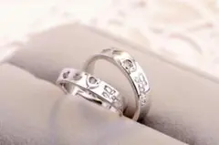 n32☆2個セット☆シルバー☆LOVEハート☆ペア指輪 フリーサイズ 410のサムネイル