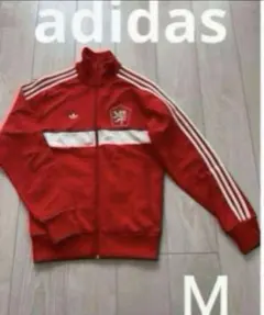 アディダスadidas ジャージ　トラックジャケット　赤　Ｍ　刺繍ロゴ　チェコ