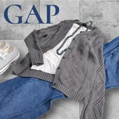 【GAP 】ギャップ透かし編みコットンニットカーディガン グレーMのサムネイル