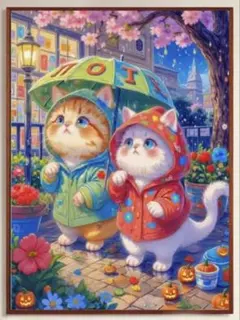 【訳あり】クロスステッチキット（雨降り傘の猫ちゃん）