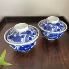 お値下げ　骨董 お茶碗　2客　セット 蓋付き お茶碗