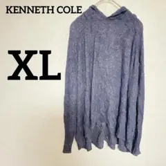 古着❣ネイビー 藍色 フード付き セーター 【XL】 ニット 無地 シンプル