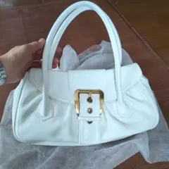 CELINE ホワイトレザーバケット型ハンドバッグ