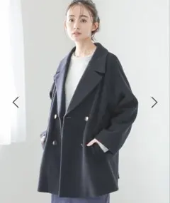 GLOBAL WORK 軽やかストレッチ衿2WAYコート/ネイビー