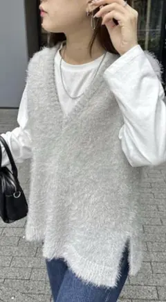 DISCOAT ラメフェザーヤーンベスト　グレー