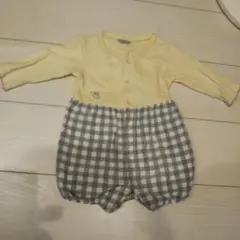 黄色×黒白ギンガム ロンパース 70