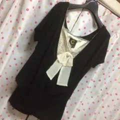 ❤️Sov.ドレープが可愛い控えめラメ入り黒 Tシャツ ブラウス ソブ ソヴのサムネイル