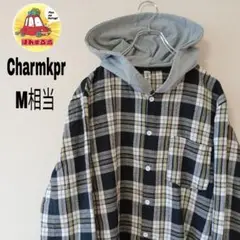USA古着 charmkpr ネルシャツパーカー　M相当 ブラック　イエロー