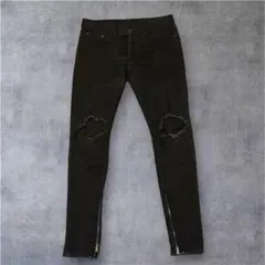 mnml ジッパー付き ダメージスキニーデニム 29 黒のサムネイル
