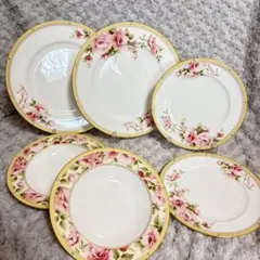 ノリタケ　ハートフォード　６点セット　プレート　スープ皿　金彩　花柄　ピンク