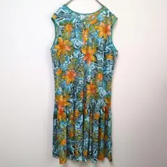 ヴィンテージ風 ボタニカル柄 ノースリーブ ひざ丈 ワンピース 総柄 夏 花柄