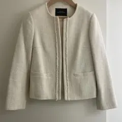 美品【グリーンレーベルリラクシング】ノーカラー ジャケット　ライトベージュ　38