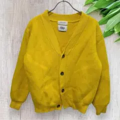 オペークドットクリップ カーディガン M 羊毛 カシミヤ混 Vネック イエロー