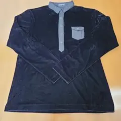 COMME CA WALK 黒ベロア風カットソー L