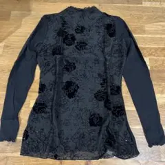 黒 花柄 シースルー トップス 長袖