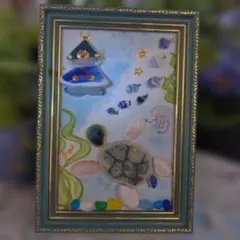 ◎257.亀と竜宮城と魚さんたちのシーグラス、シー陶器アート【匿名配送】