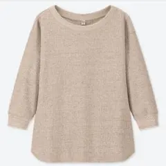 ワッフルクルーネックT（7分袖） ベージュ L