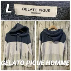 ジェラートピケオム　メンズL パーカー　ルームウェア　上着　ボーダー　パジャマ