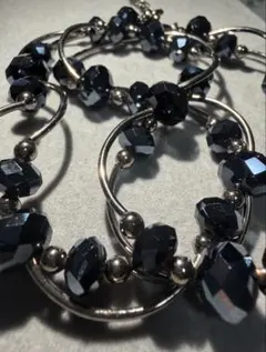 ヴィンテージ ブラックビーズ デザインネックレス ゴールド 曲線 モダン シック