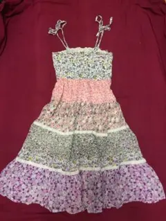 ぷ*ん様 姫カジ 森ガール系 キャミワンピース 森ガール 姫カジ 00s 花柄 レースアップ シフォンキャミワンピ フリル