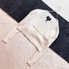 ☆アンビアンスアパレル/M/白/クロップド丈/カーディガン/リブ/春秋 重ね着