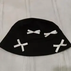 バケットハット黒 白リボン